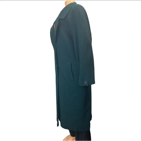 Vintage Wool Coat Long Green Notched Lapel International Scenelined size 16